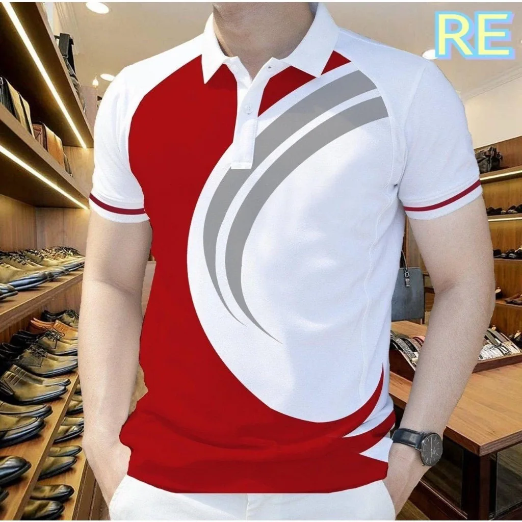 Tiki's 3D Impressão Digital Design Camisa para Homens, Europeu e Americano, New Trendy Button Flip Collar Camisa Polo, venda quente