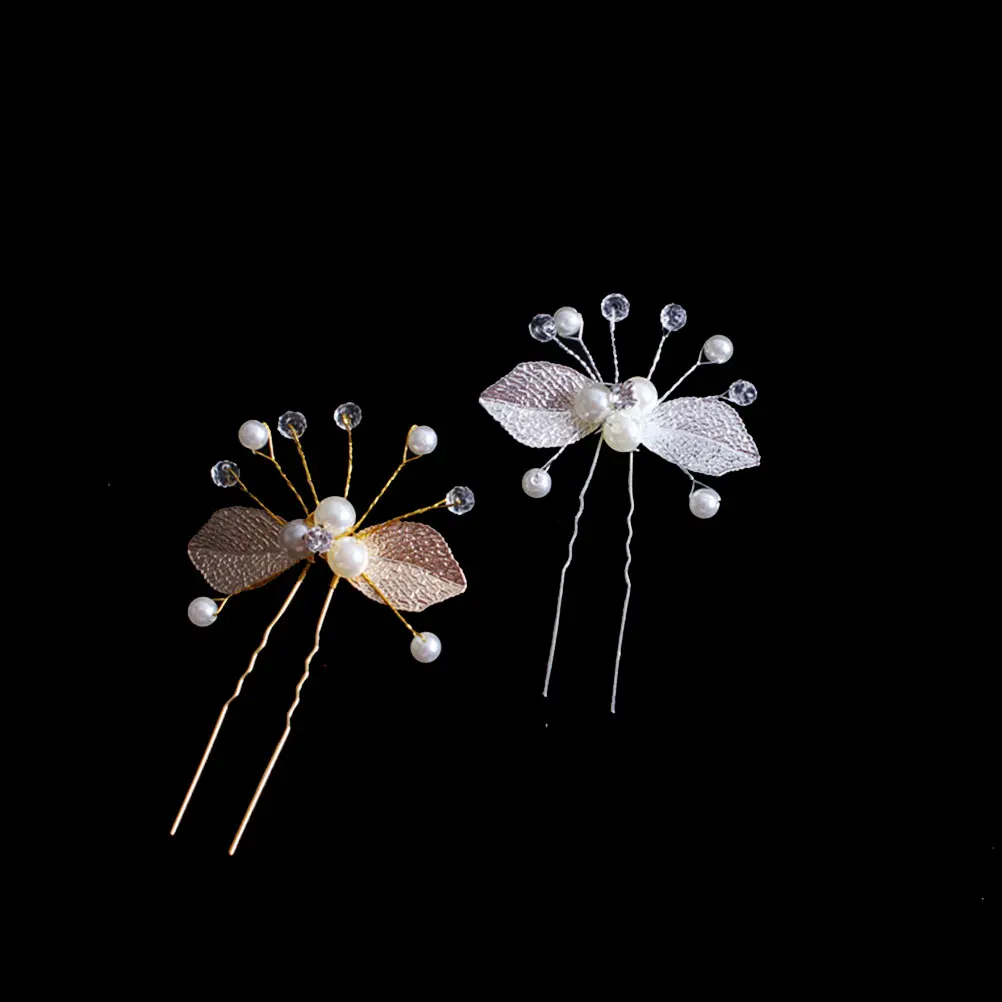 

4pcs Pearl Hairpin for Women Leaf Design Stick U-Shaped Wedding Party Casual Durable Stylish Hair Clip Unique Gift Celebrations