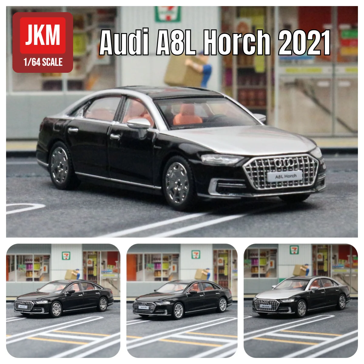 JKM 1/64 Audi A8 A7 Miniature Model 1:64 Premium Toy Car Free Wheel Diecast Alloy Collection Suitable for Hot Wheels Mini GT