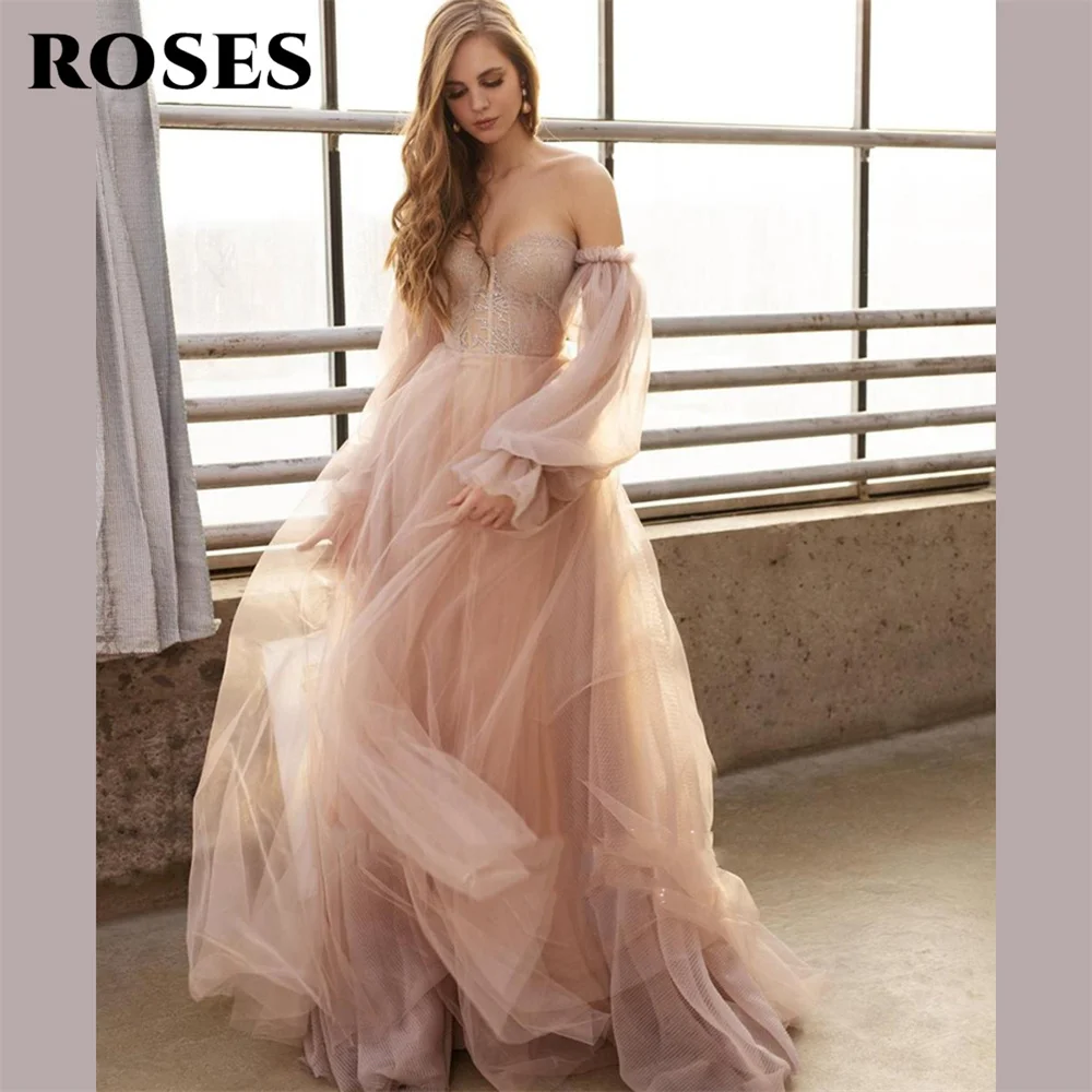 

Nude Pink Evening Dress With Detachable Sleeves Luxury A-line Prom Gowns Gorgeous Formal Gowns Custom Size Vestidos De Novia