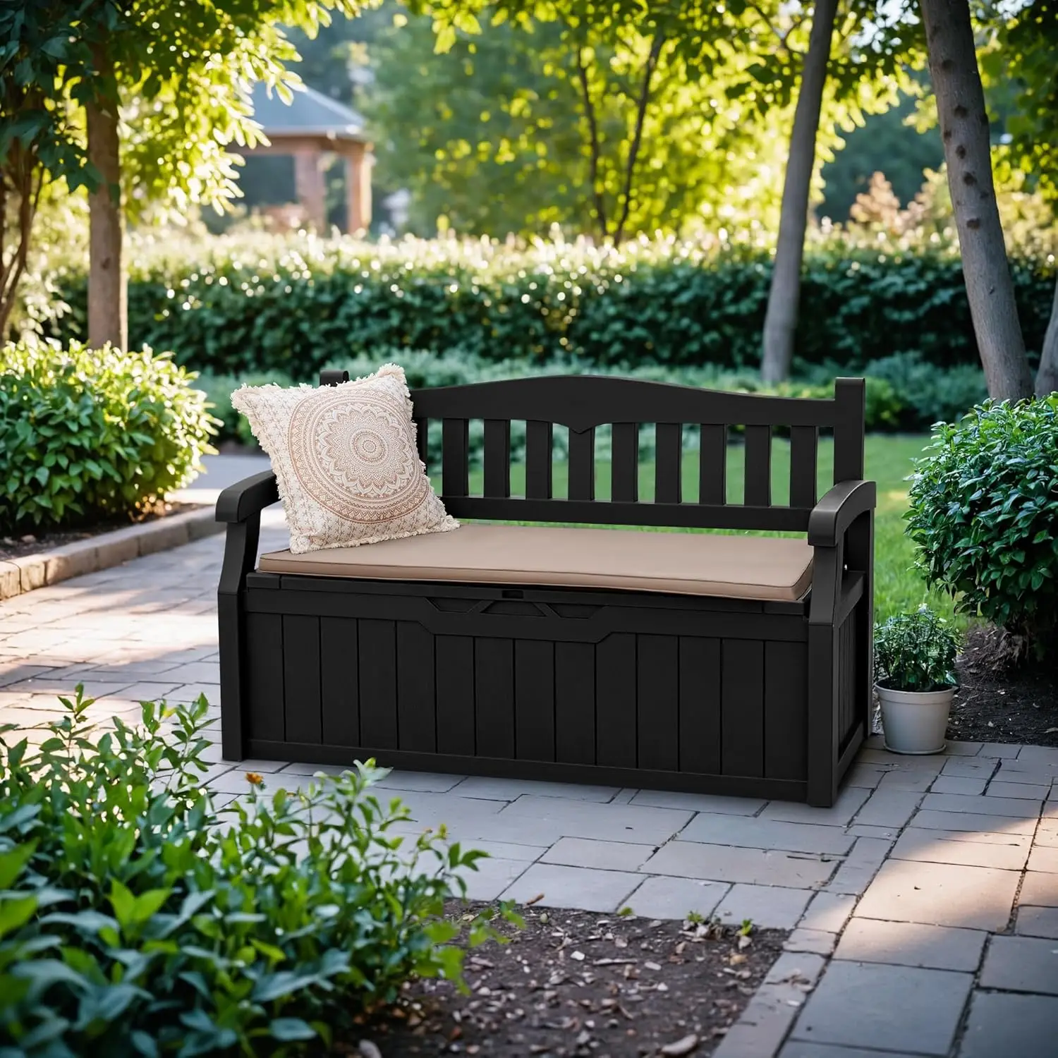 80 Gallon Storage Bench Deck Box Lockable for Patio Furniture, Garden Decor and Outdoor Seating for Cushions,