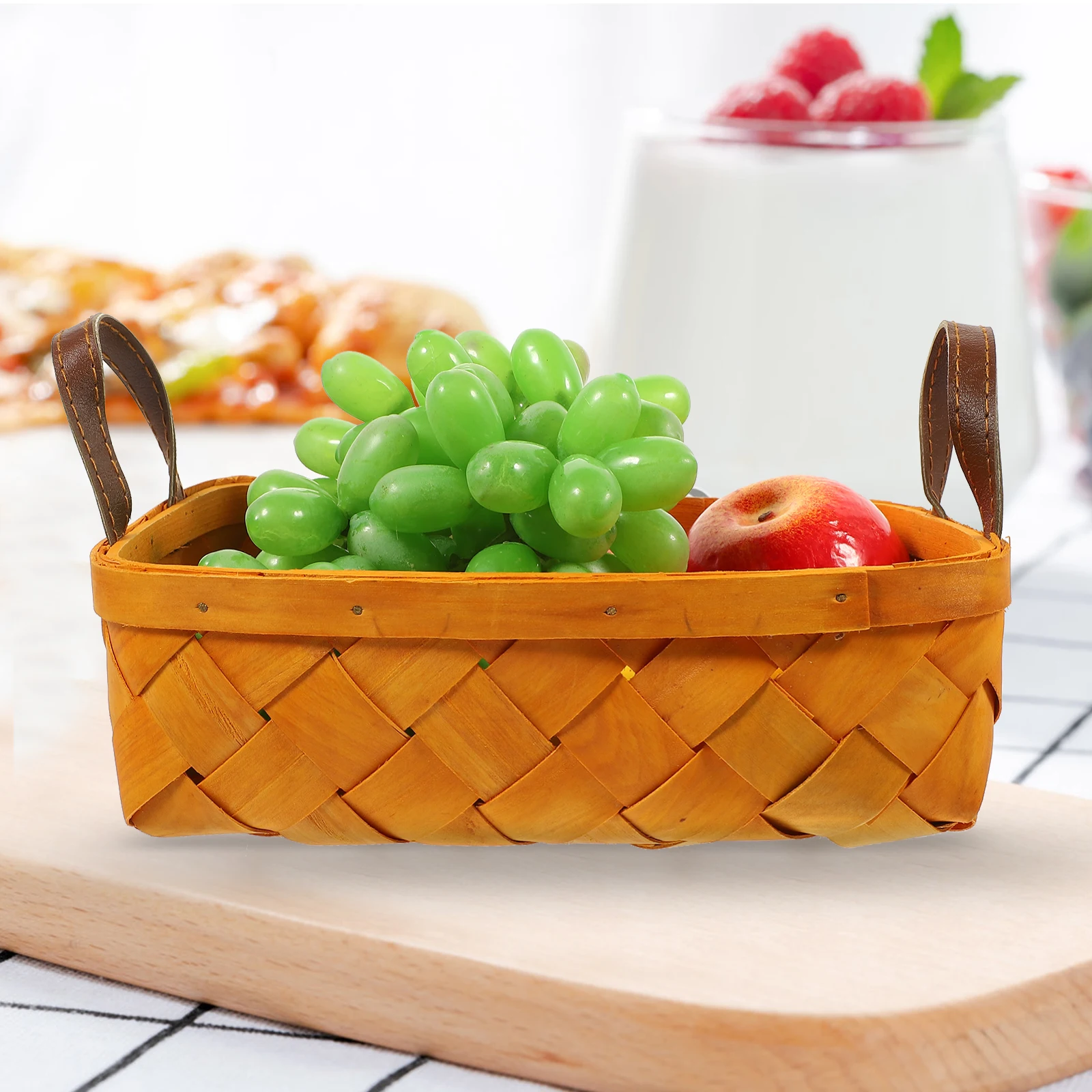 

Woven Storage Basket Wood Chip Fruit Portable Picnic Simple Snacks Outdoor Kitchen Vegetable Food Longevity Multi