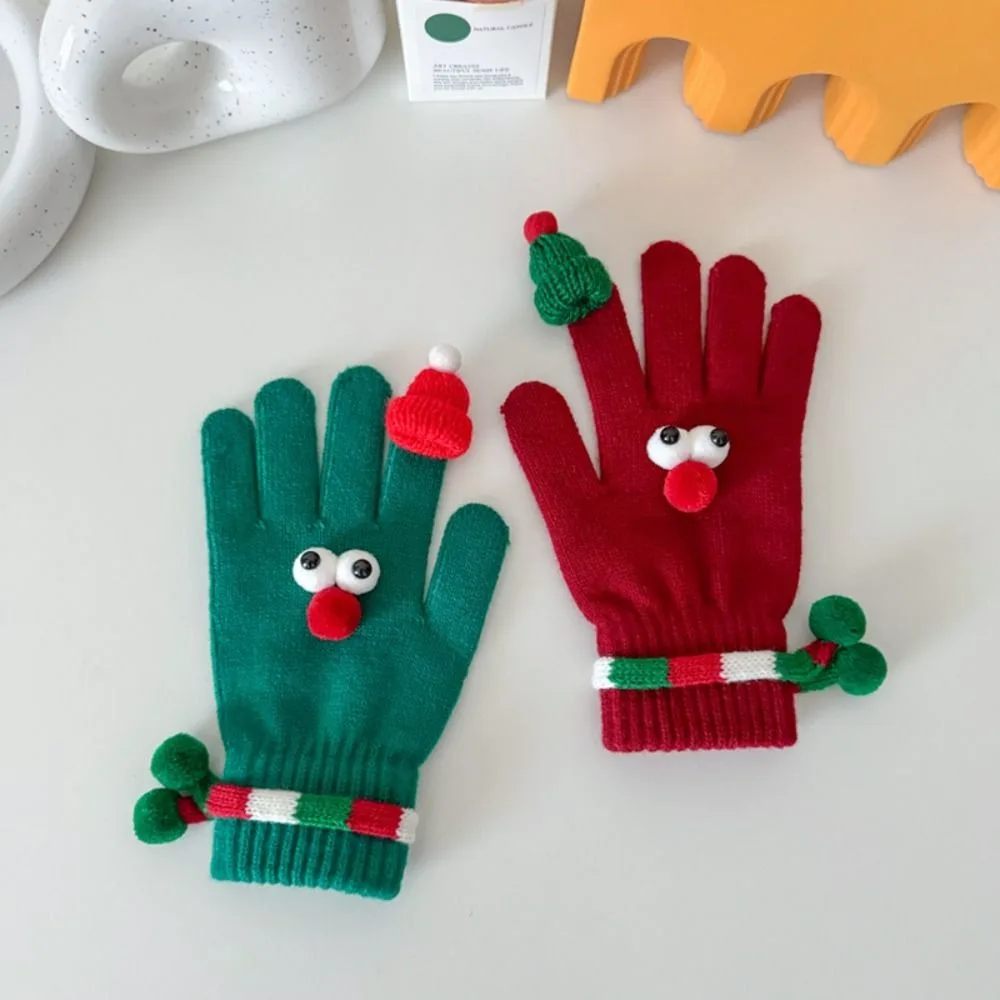 Full Finger Christmas Red Gloves Christmas Gift Leaky Finger New Year Red Gloves Touch Screen Split Finger Knitted Gloves Women