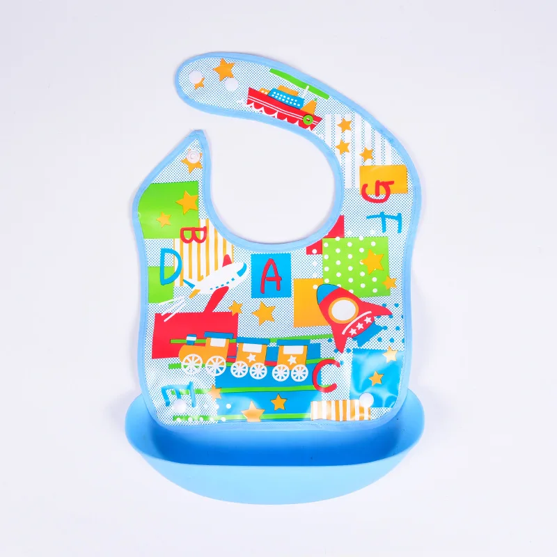 Detachable Rice Pocket Baby Bib Imitation Silicone Waterproof Bibs For Baby Kids Burp Cloth Cartoon Adjustable Feeding Bavoir