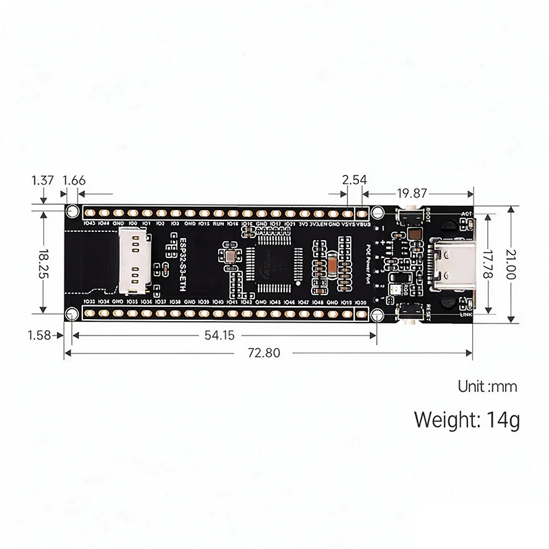 ESP32-S3 ETH Ethernet Development Board WiFi BLE5 RJ45 Network Port With Micro SD Card Slot Camera Interface Supports PoE