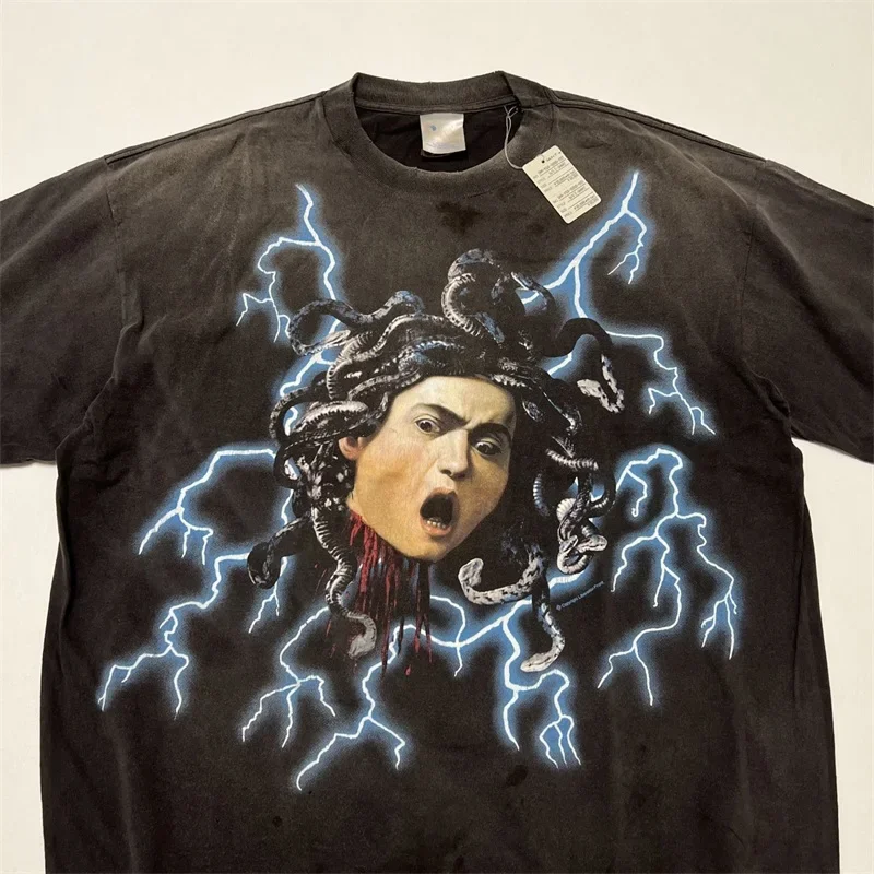 Washed SAINT MICHAEL Hydra Retro Sulfur Dyed Short Sleeved T Shirt Men Women 1:1 Best Quality Oversized T-shirt