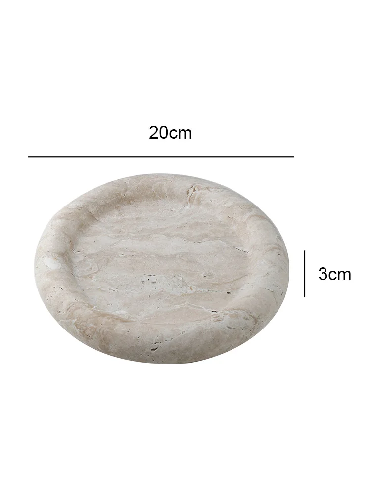 Trending Beige Travertine Serving Tray Home Decor Vintage Bathroom Vanity Tray Decorative Round Jewelry Plate