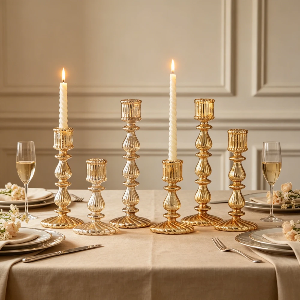 Vintage Crackle Glass Candlestick Holder Silver Plated Candle Holder Elegant Tabletop Decor Wedding Christmas Home Accessories