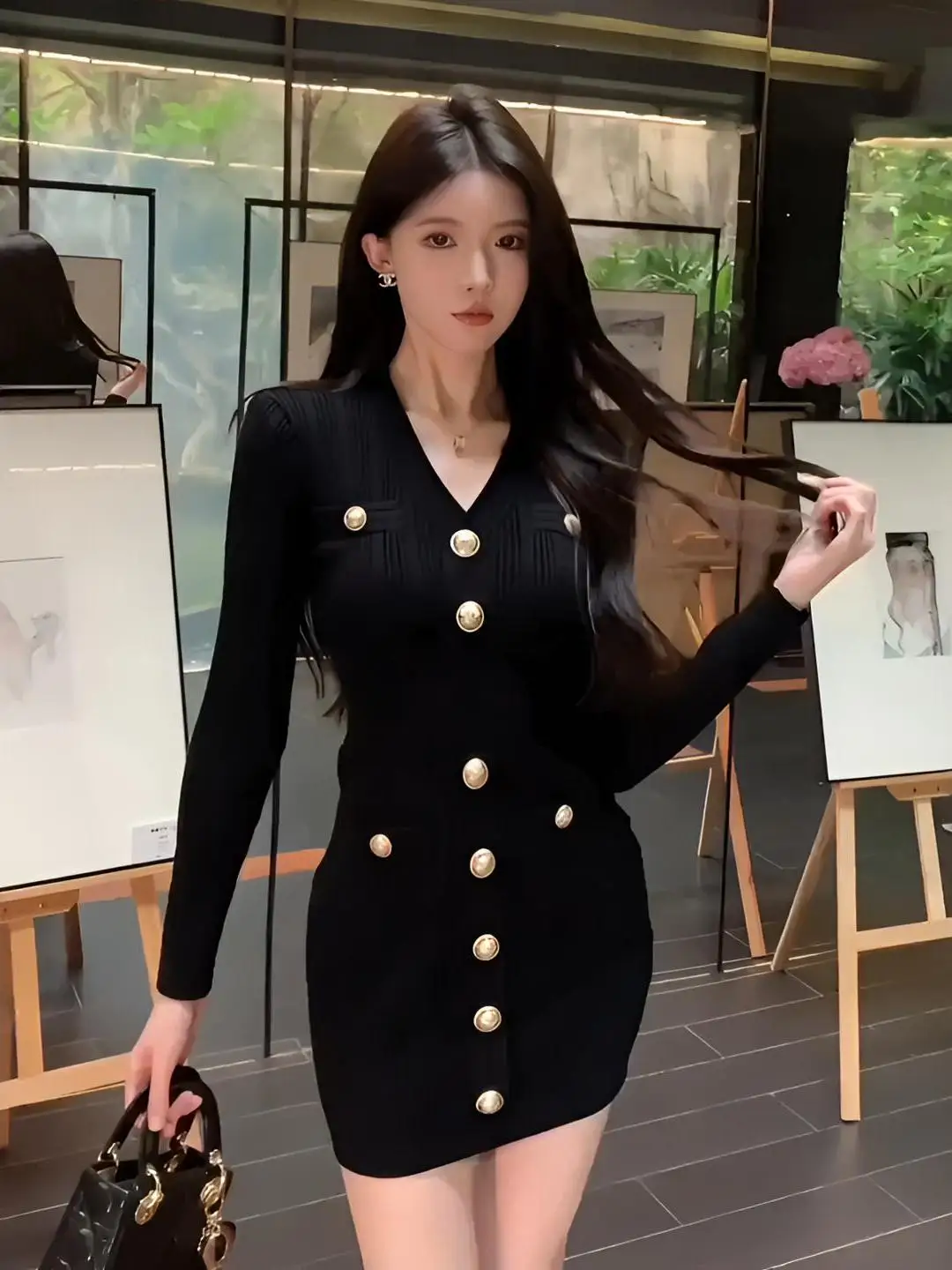 

Ele Bla V-Ne Knitted Dr Women's Slim Fit ort Wrap around Skirt Autumn Winter Inner Wear Sexy Lady Cotton Blend D...