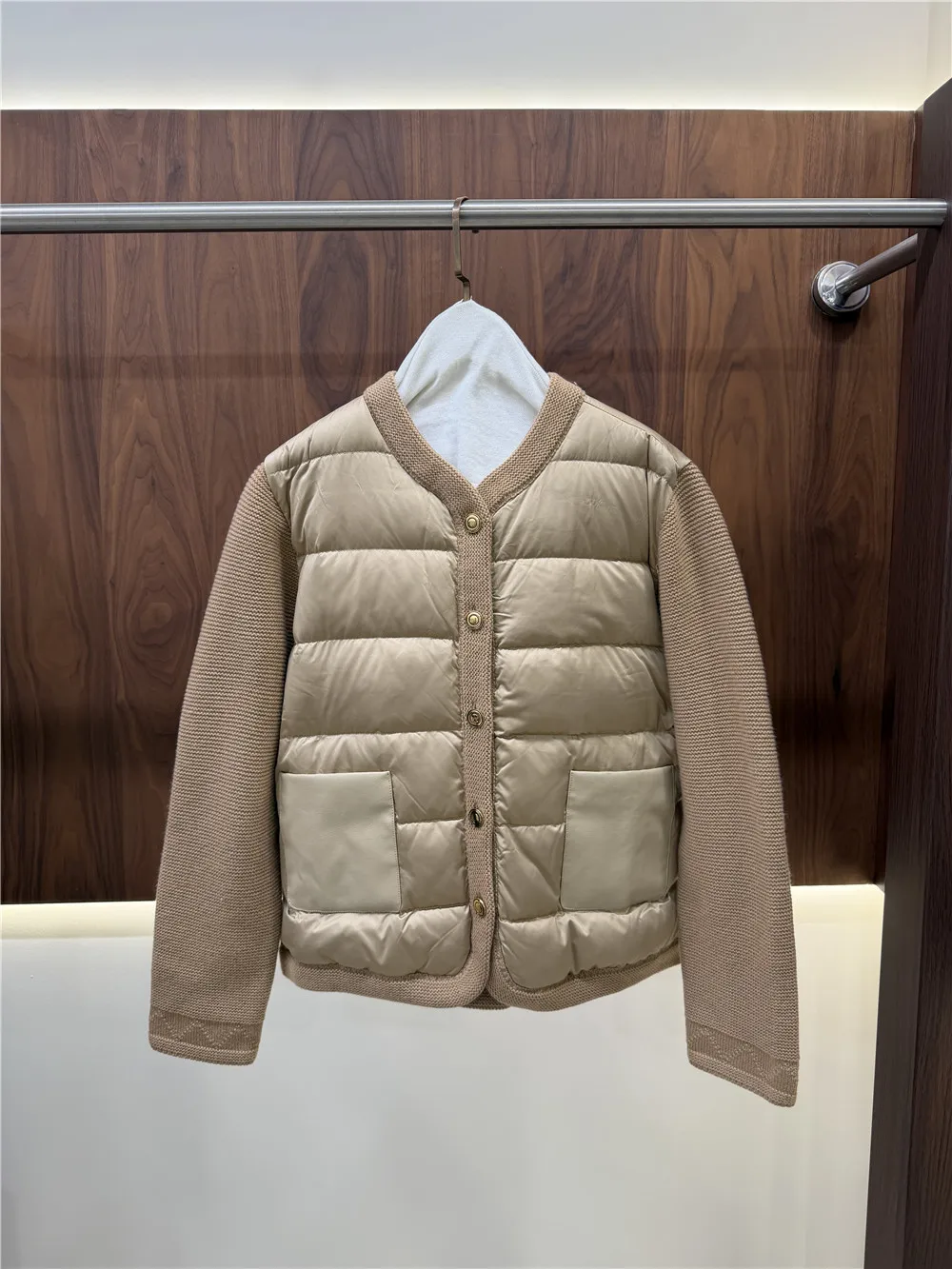 Women's Winter Down Jacket Cashmere Knitted Patchwork Lightweight Goose Down Casual Jacket For Woman
