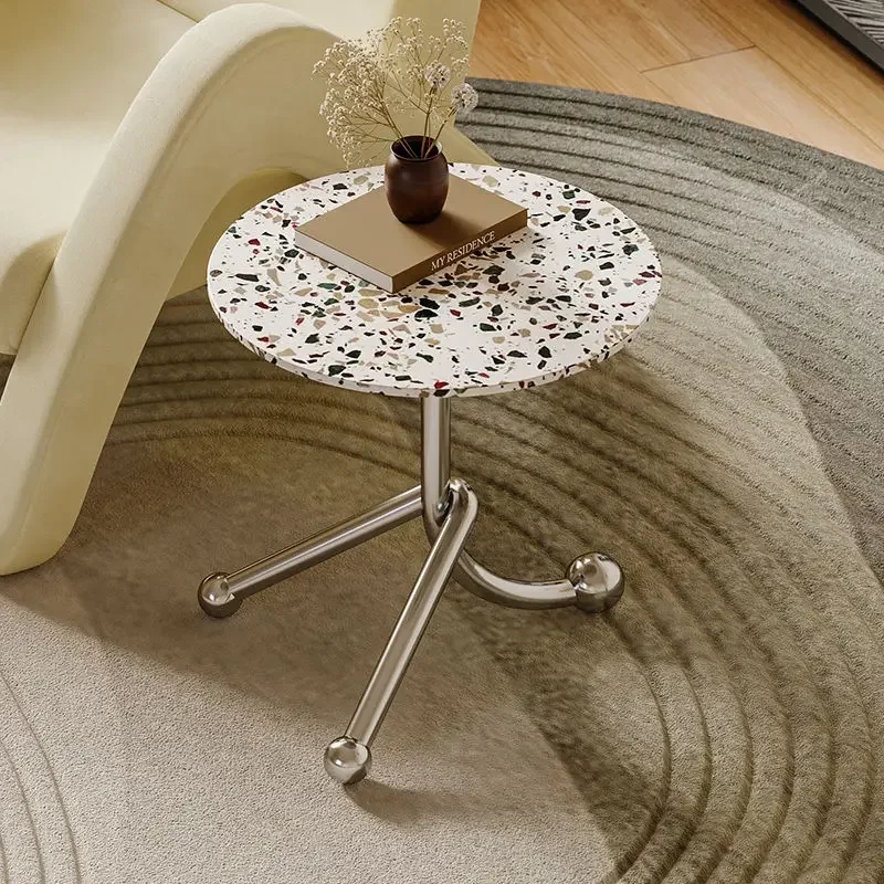 French retro terrazzo edge table, sofa edge small round table, Nordic sofa movable corner tables