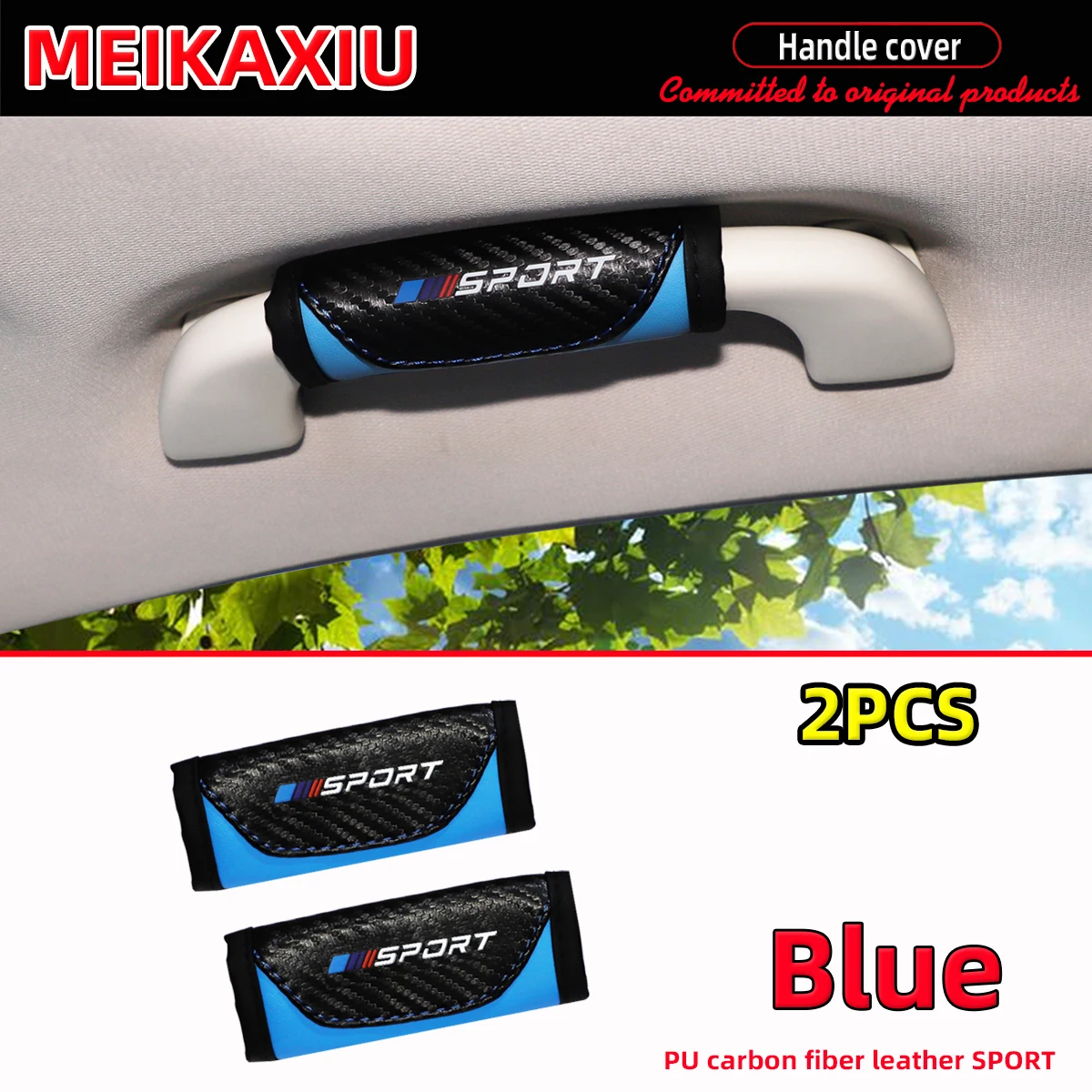 PU-Leder, Kohlefaser, Leder, bedruckt, „SPORT“, Auto-Innengriff, Schutzabdeckung, Griffabdeckung, Auto-Dekorationsartikel