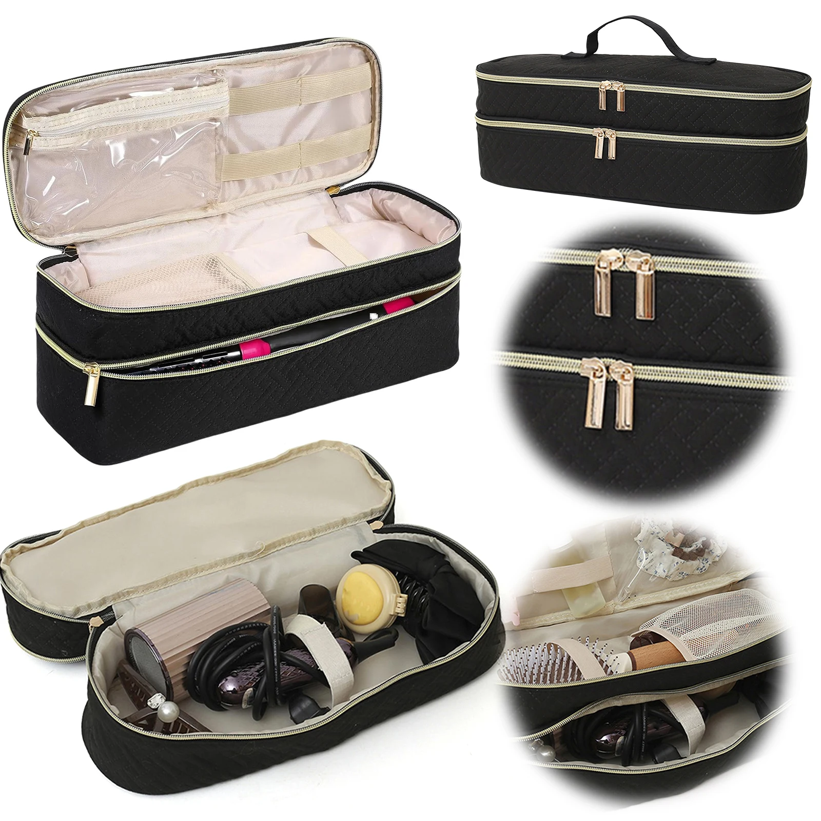 

Дорожный кейс для гель-лаков, двухслойный дорожный чехол-органайзер с ручкой для фена, горячих инструментов и щетки для укладки волос