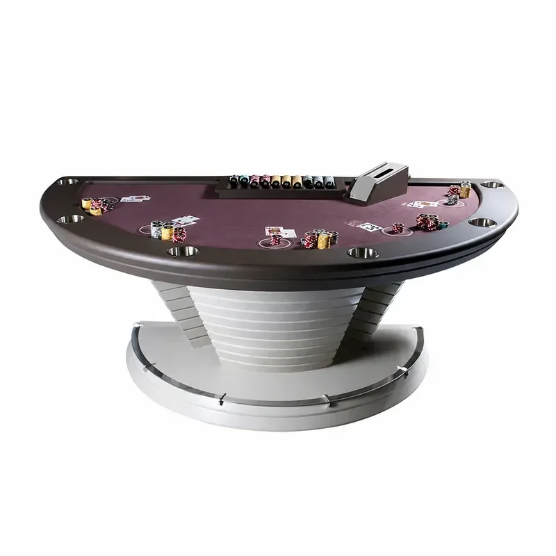Luxury Semi Round Poker Table Italian Light Luxury Style for Club Villa Texas Holdem Card Game Table with Chip Tray Modern
