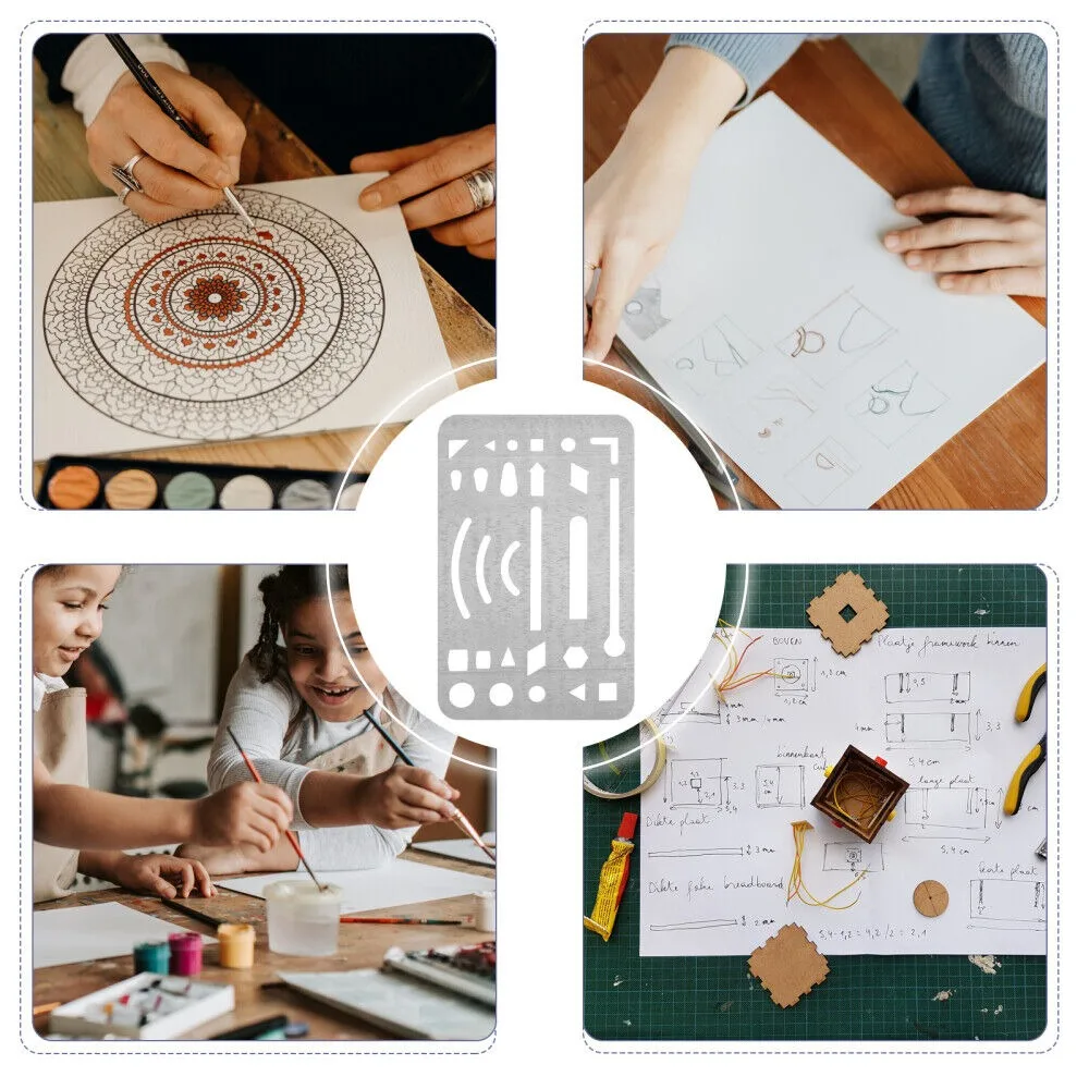 3 Pcs Portable Stainless Steel Erasing Shield 27 holes Letter Shield Drawing Drafting Geometric Circle Eraser Templates Tools