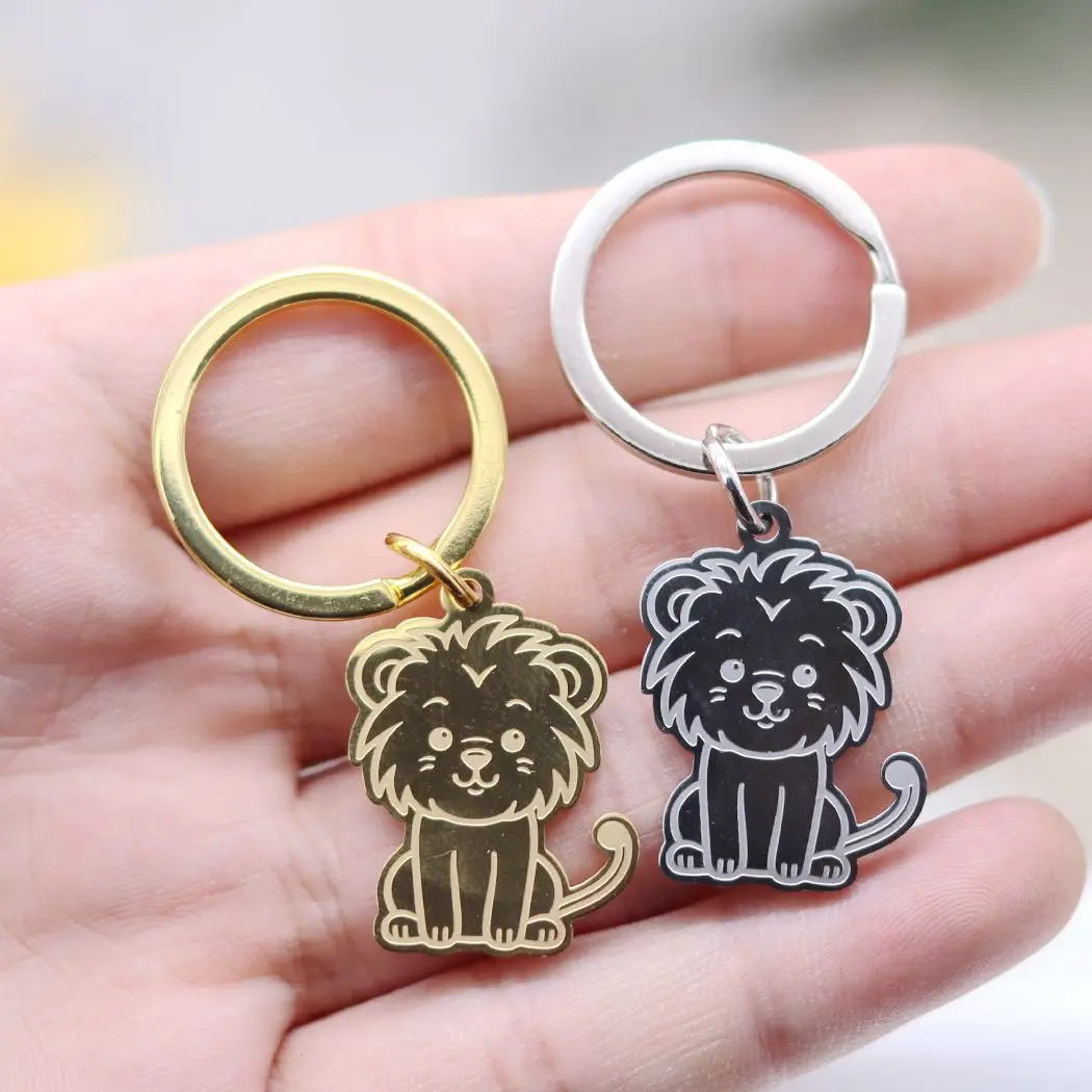 Animal Charms Cartoon Lionet Fit Kids Gifts Stainless Steel Pendant Trendy Keychain for Women Men Bag Car Key Ring Decor Jewelry