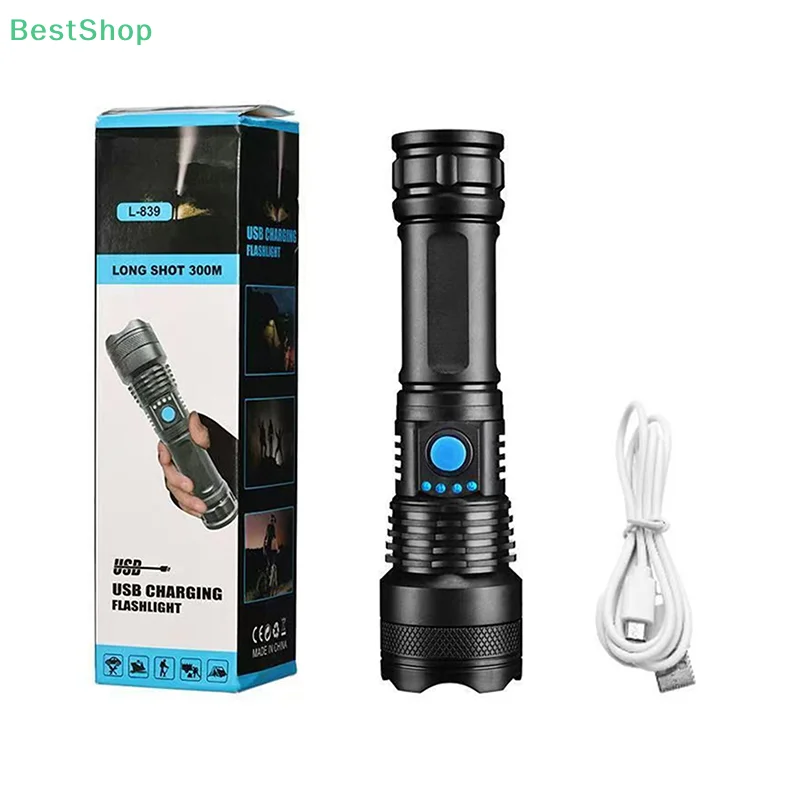 Bright Flashlight ABS Strong Light Led Flash Light USB Rechargeable Power Display Portable Outdoor Multi-function Torch