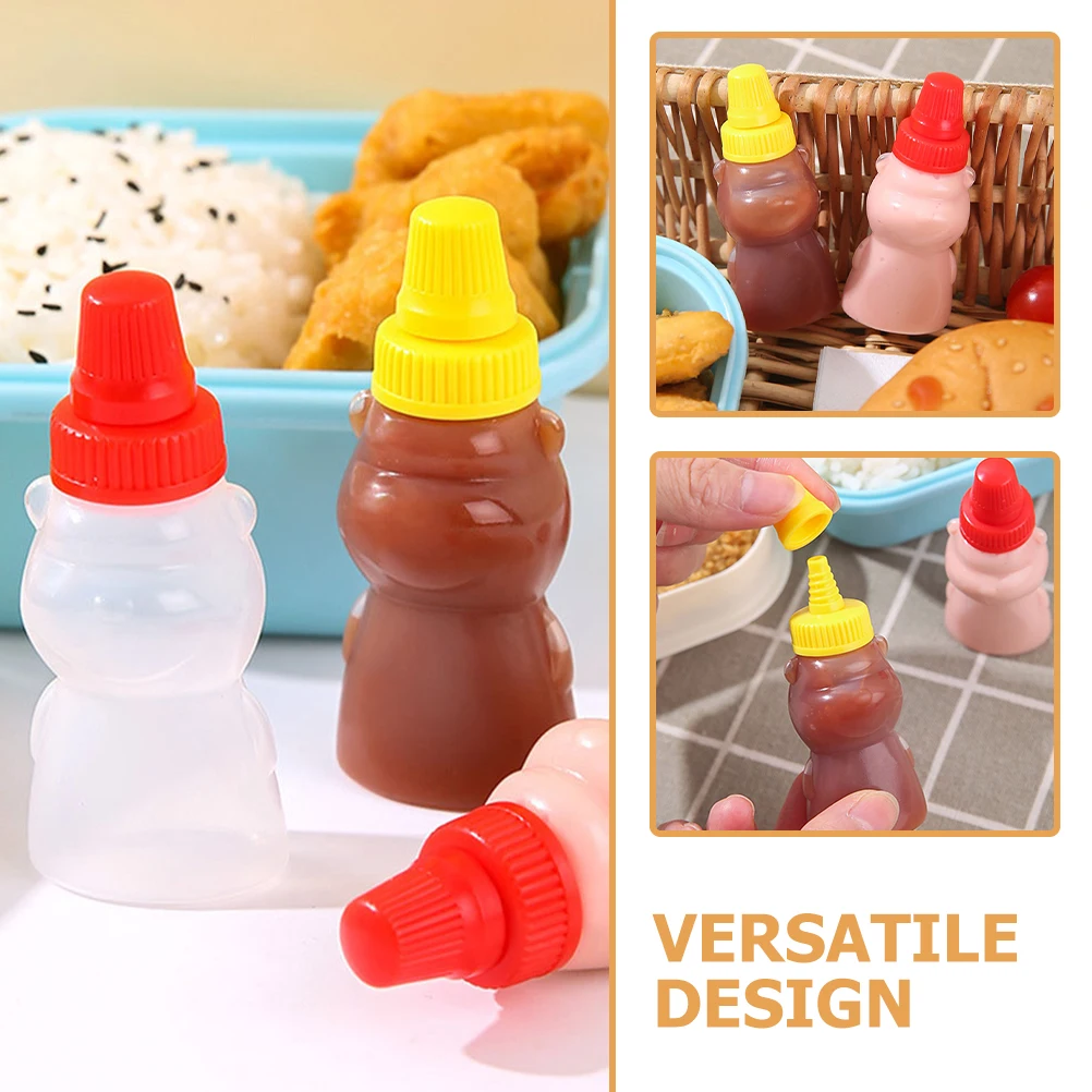 

12 Pcs Mini Bear Sauce Bottles Cute Tiny Jars Small Containers Portable Squeeze Soy Ketchup Blue Yellow Pink Kitchen