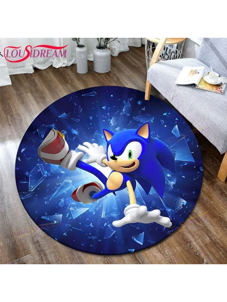Nieuwe Cartoon Sonic Ronde Tapijt Anime Egel Actiefiguren Kinderkamer Slaapkamer Vloermatten Decoratie Props Levert Gift - afbeelding 2
