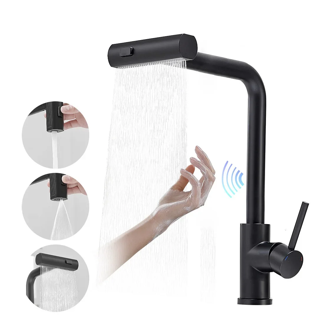 Modern Single-Handle Kitchen Faucet with Smart Touch Rotary Drawing Hot and Cold Induction Telescopic Splash-Proof Tap Design