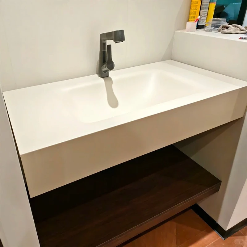 

pure white, bathroom, rock slab, hot bend, integrated basin, light luxury