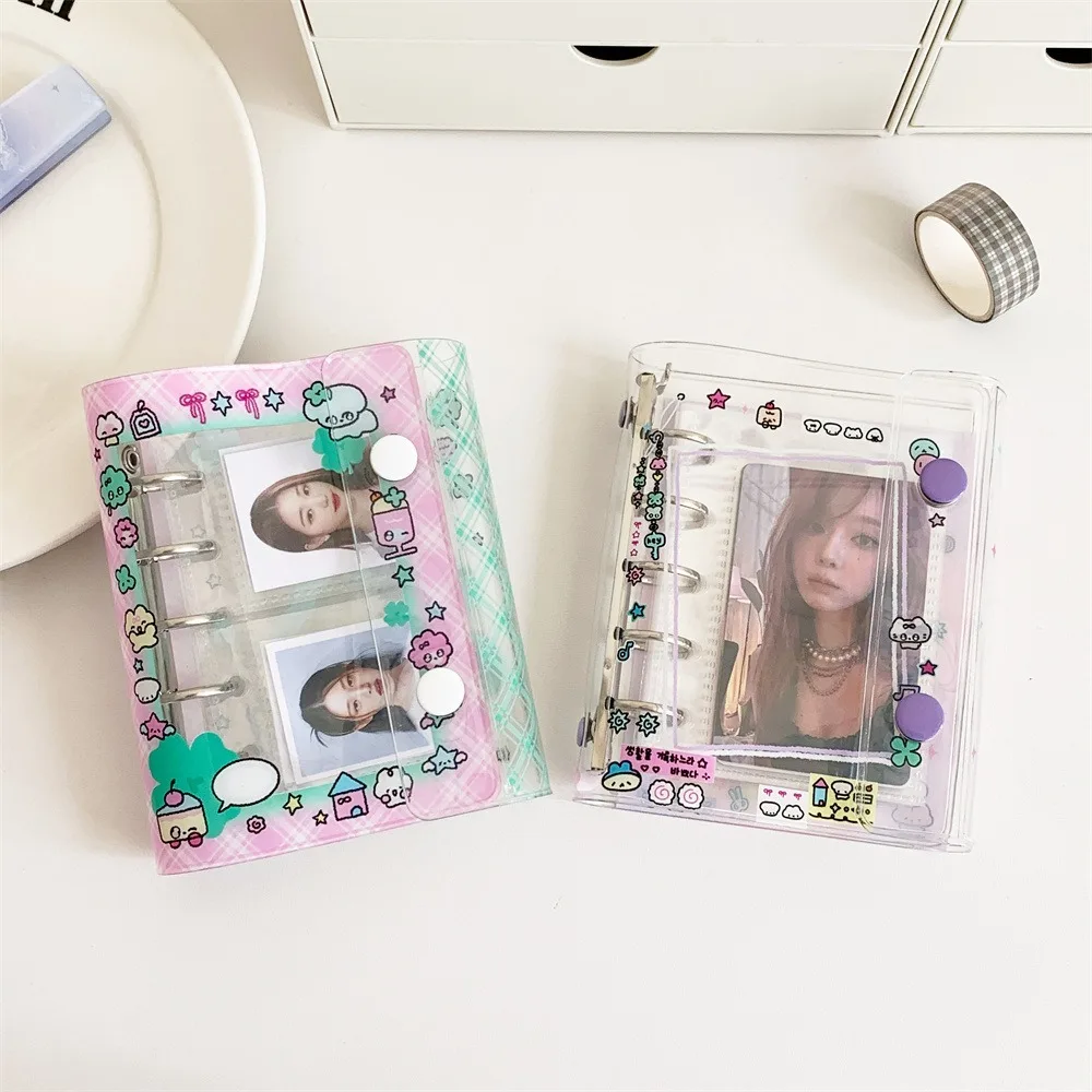 

Gift PVC Photo Album Cartoon Double Buckle Photo Card Holder Planner Agenda Ledger Transparent Binder