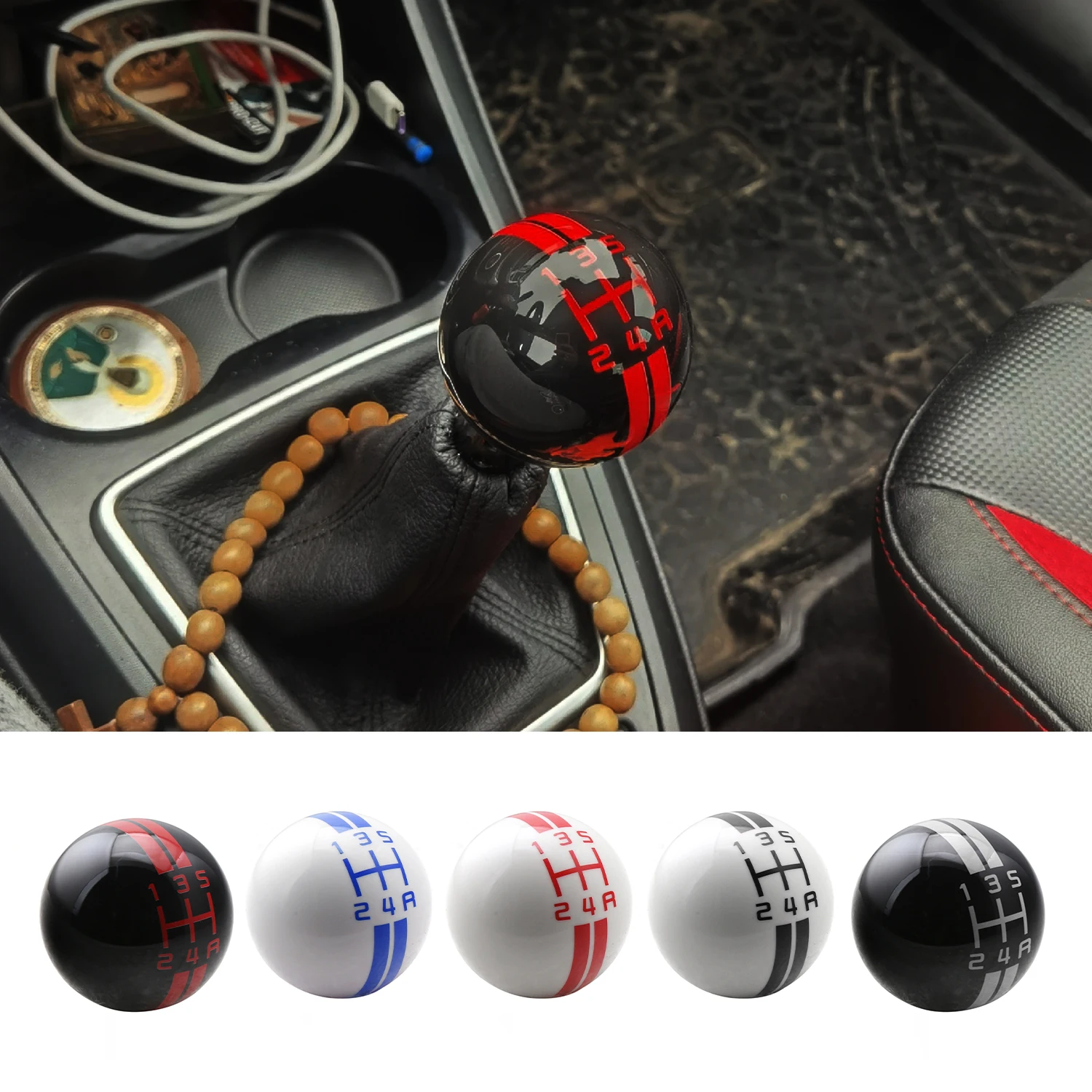 

Universal 5-Speed Car Gear Shift Knob for Ford Mustang GT500 Manual GearShift Shifter Stick Lever Pen Arm POMO MT Head Ball