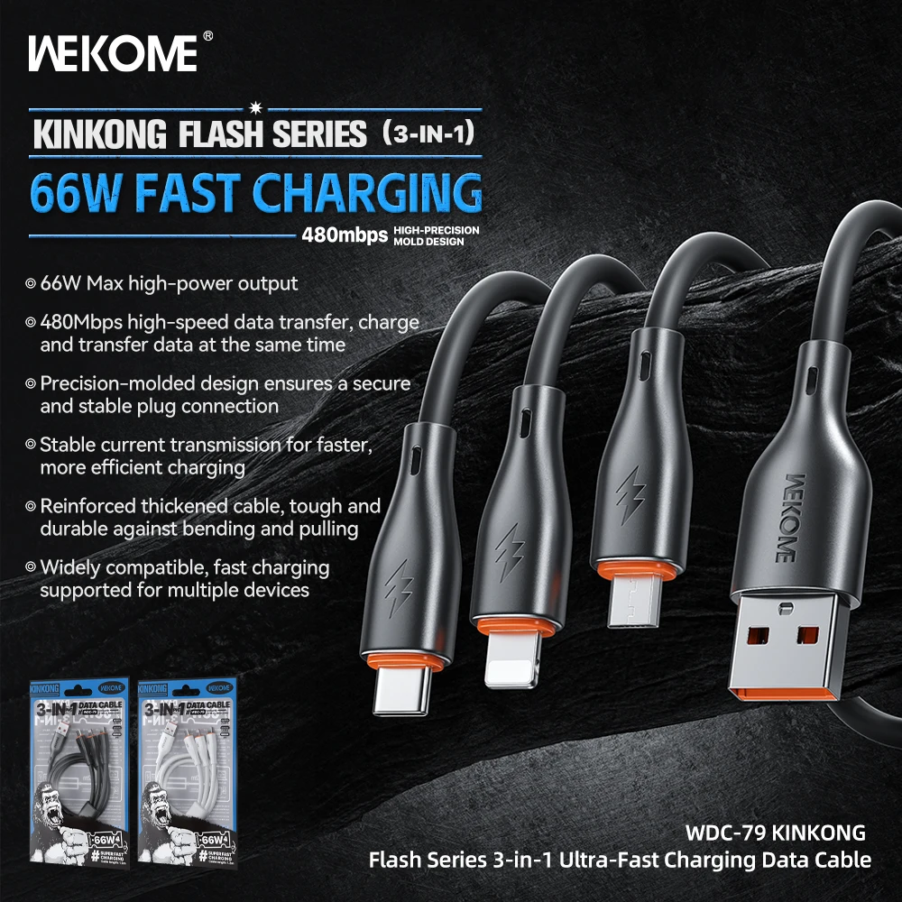 WEKOME Kinkong Flash Series Fast Charging Cable 66W 65W 27W 480Mbps USB C for iPhone for Samsung