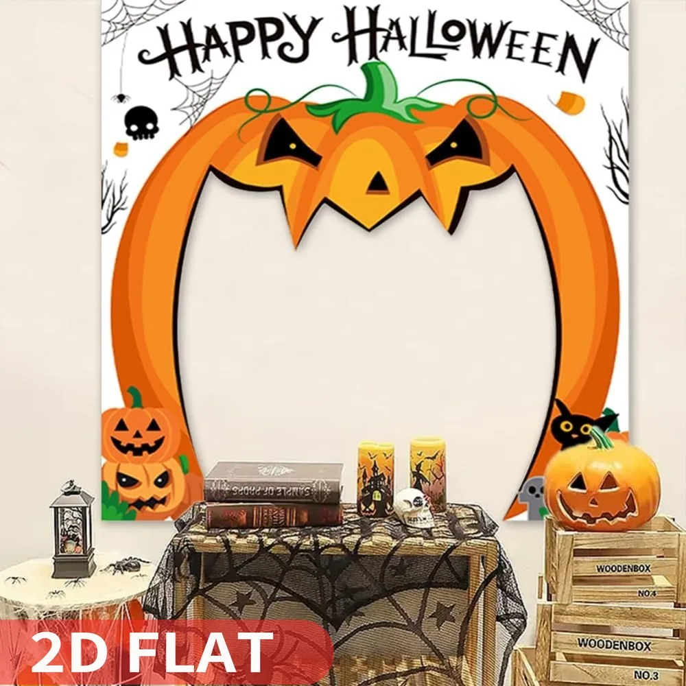 1 Stück 2D FLACHE Kürbis-Design-Türbanner, ideal für Halloween-Party, hängende Türdekoration – großes Stoffschild zum Aufhängen