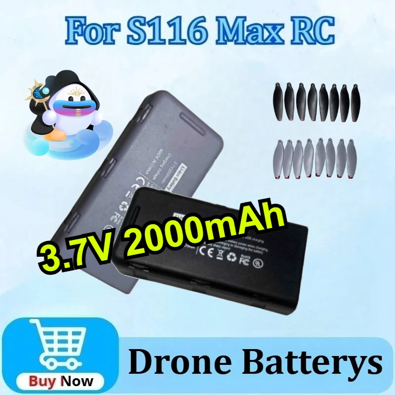 

New S116 3.7V 2000mAh Replacement Intelligent Flight Battery for S116 Max RC Quadcopter Drone Battery Propeller Blades