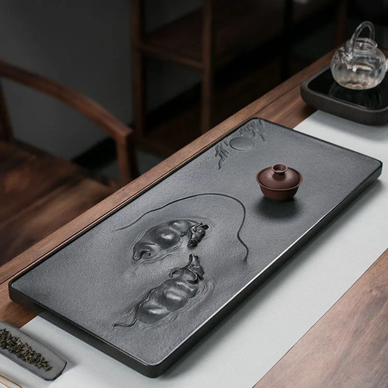 Green Rectangle Tea Tray Stone Chinese Desk Valet Office Pot Decorative Tea Tray Coasters Serving Bandejas Home Decorationgs