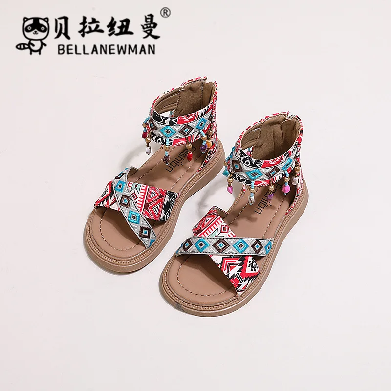 Girls' Fashion Sandals 2024 Summer New Children's Ethnic Style Princess Shoes Roman Sandals