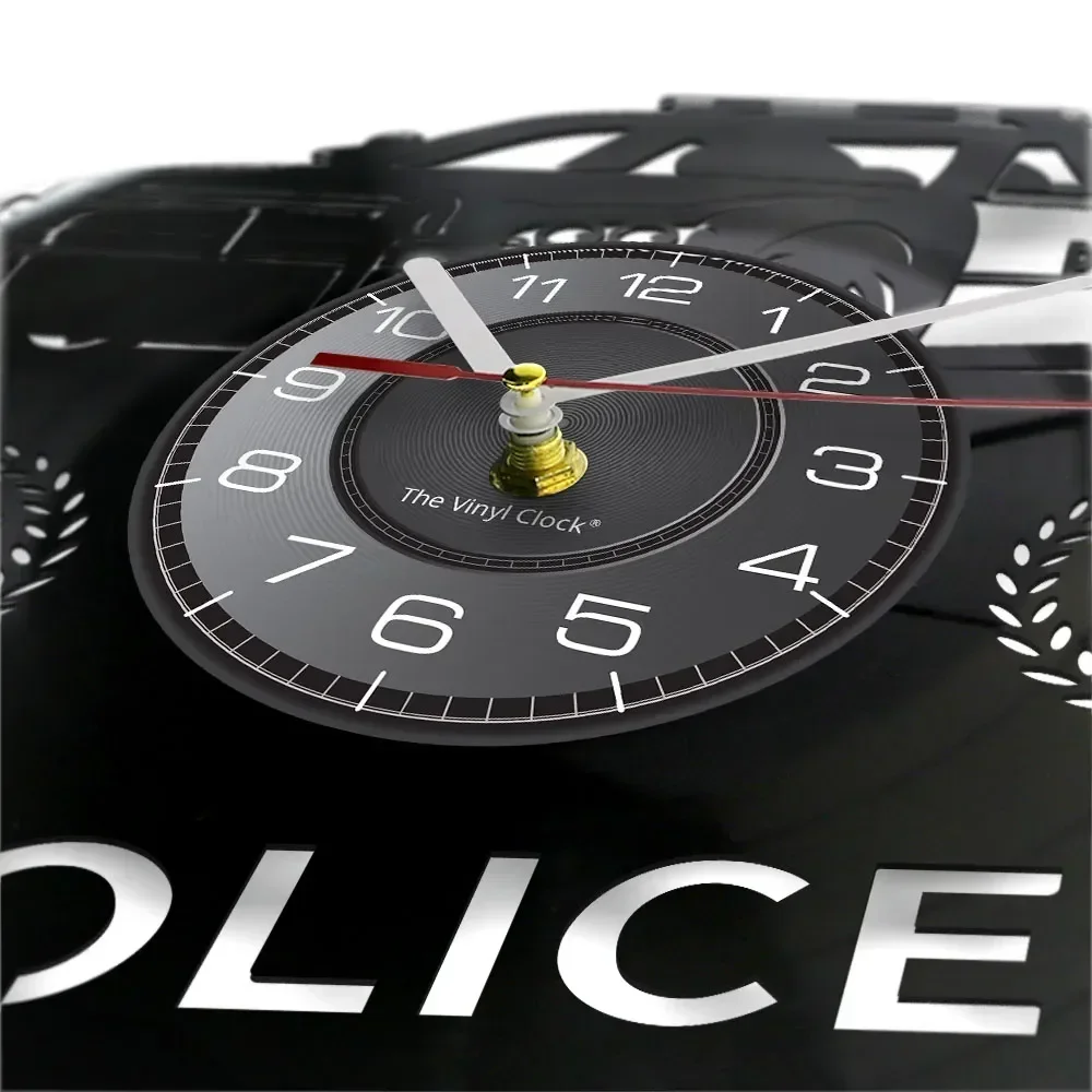 Police Wall Clock Made of Real Vinyl Record for Law Enforcement Officer Protect and Serve Sheriff Decorative Silent Clock