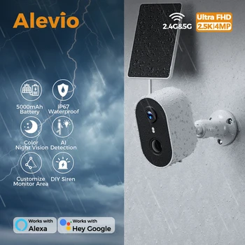 ALEVIO 2.5K Outdoor Solar Surveillance Camera WiFi Wireless Security Camera Ultra Standby AI Detection Color Vision Battery Cam