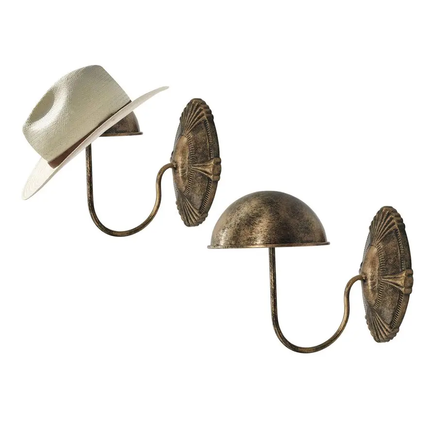 Decorative Bronze Metal Vintage Style Wall Mounted Entryway Hat Cap Wig Hanger Display Rack Set of 2