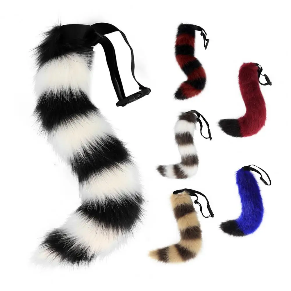 Fake Cat Tail Soft Fuzzy Plush Fox Tail Costume Prop with Adjustable Waistband for Cosplay Dance Performances Paty Costumes