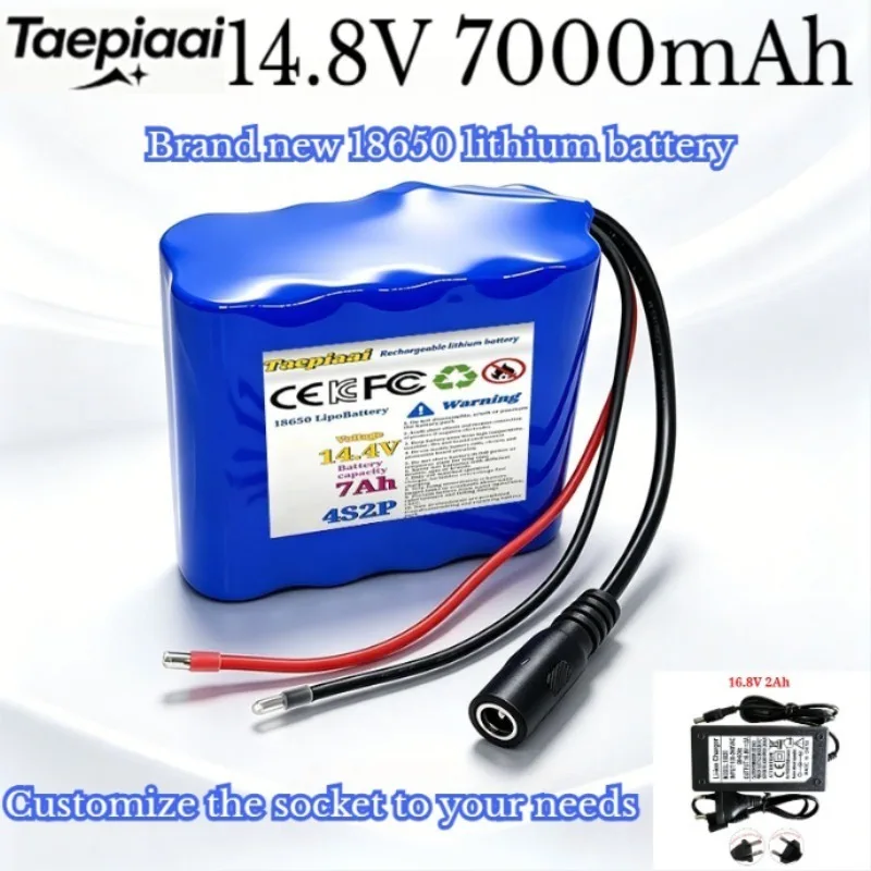 

14.8V 7AH 4S2P18650 Rechargeable Lithium Battery Pack with 10A BMS Suitable for Bluetooth Speaker LED Electric Toys Power Tools