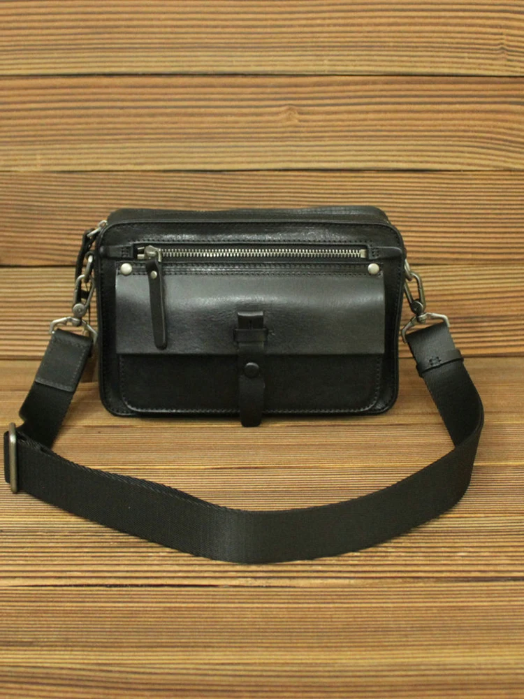 

High-End Men's Leather oulder Bag Plant-Tanned Cowhide Motorcycle Crossbody Bag Casual Sle Small Size Pure Color