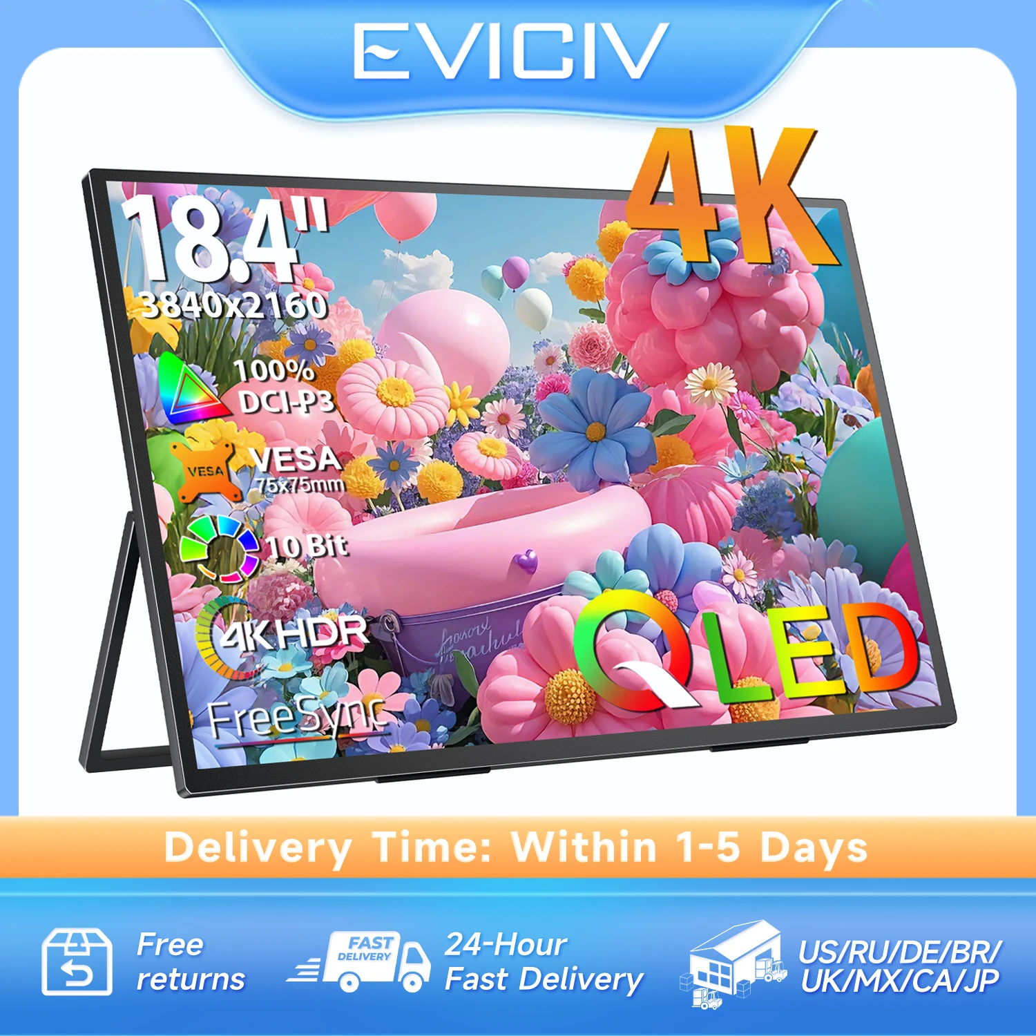 Eviciv 4K QLED Portable Monitor 18.4