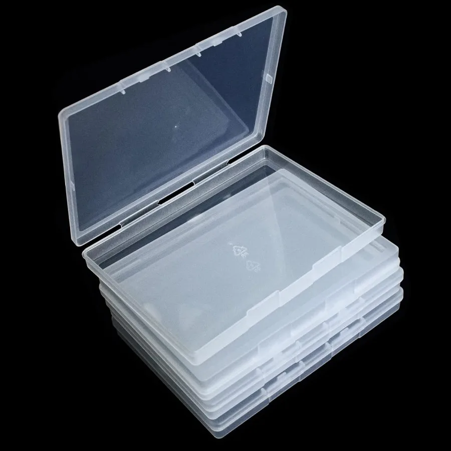 

4 Pack A6 Clear Plastic Box Small Storage Boxes Transparent Greeting Card Photo Storage Cases for Paper Photos Stamps Cards Env