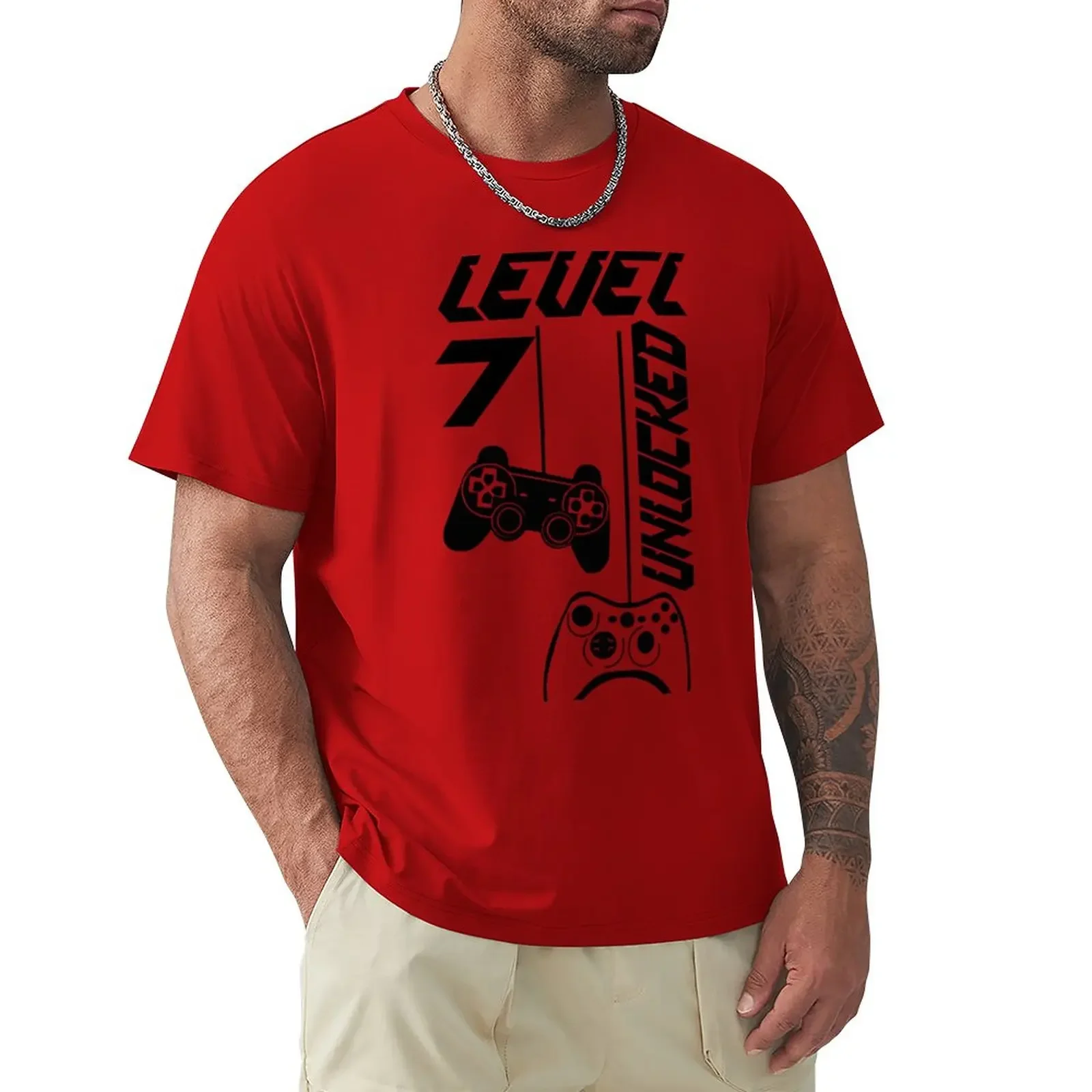 

level 7 unlocked T-Shirt for a boy aesthetic clothes plus size tops Short sleeve tee plain white t shirts men