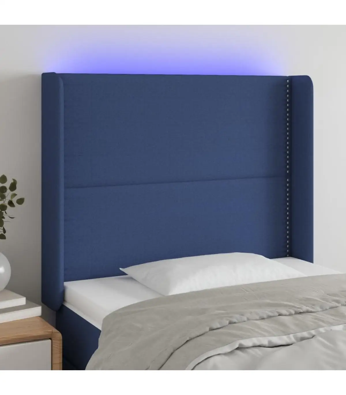 Headboards and bed feet headboard with blue fabric LED 93x16x118/128 cm