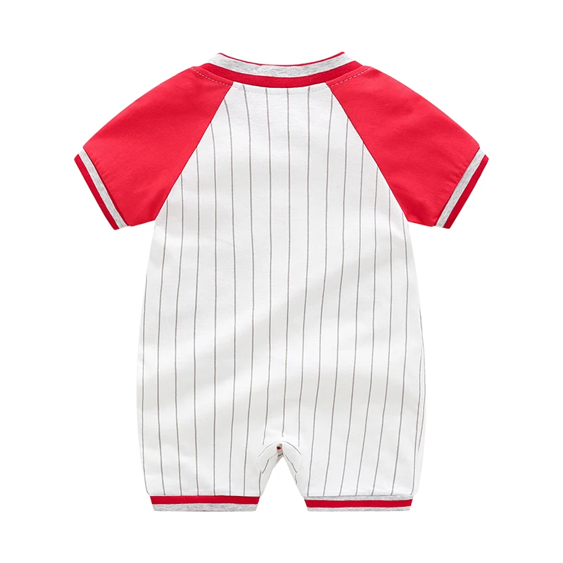 One-piece pure cotton clothes for baby short-sleeved clothing for men thin baseball uniforms, handsome and trendy 100-day summer