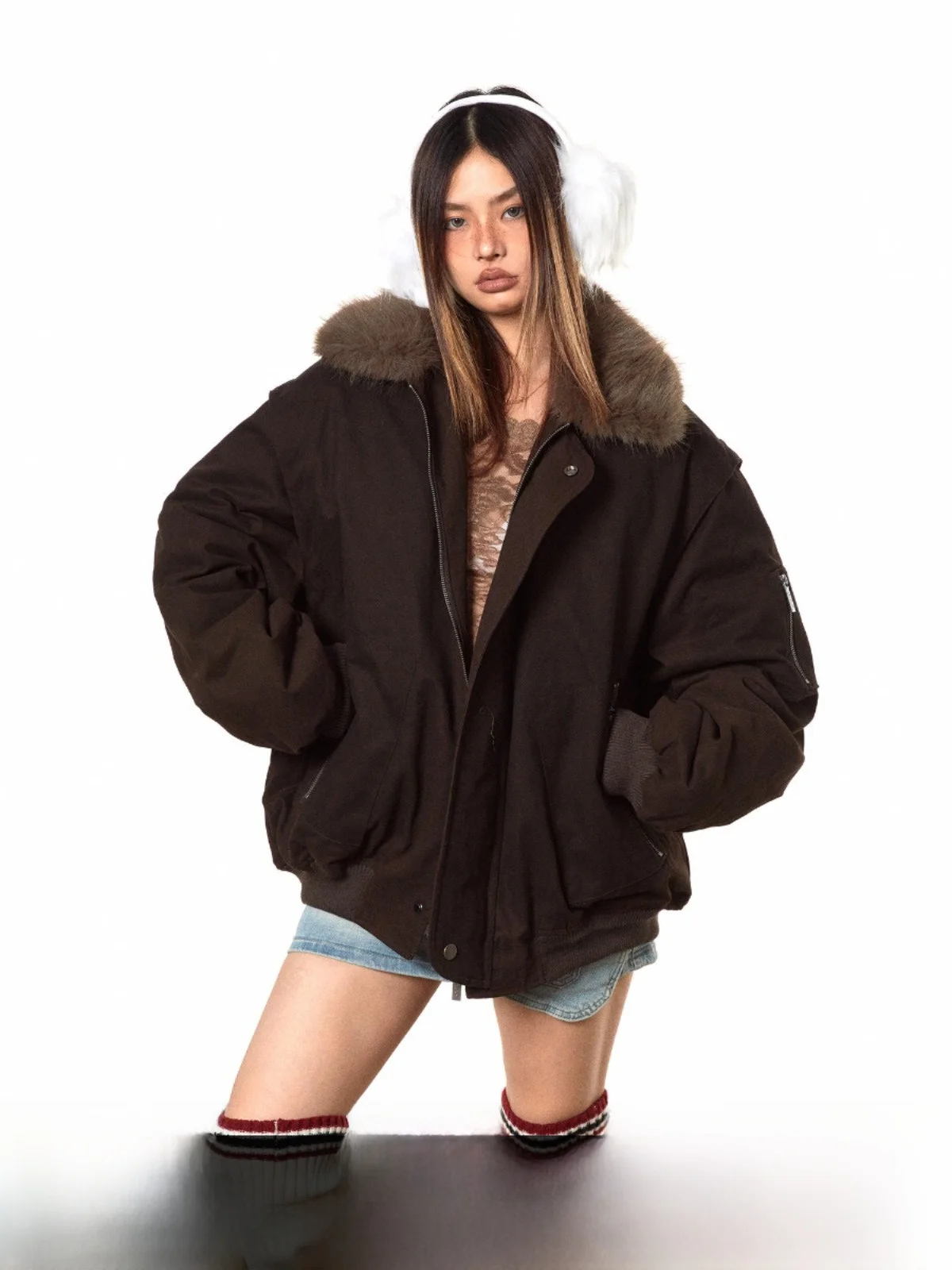 高品質アメリカンスレパーカダウンジャケット、大きなファー襟付き、取り外し可能なスタンドカラー、暖かいコットン生地のレディースコート