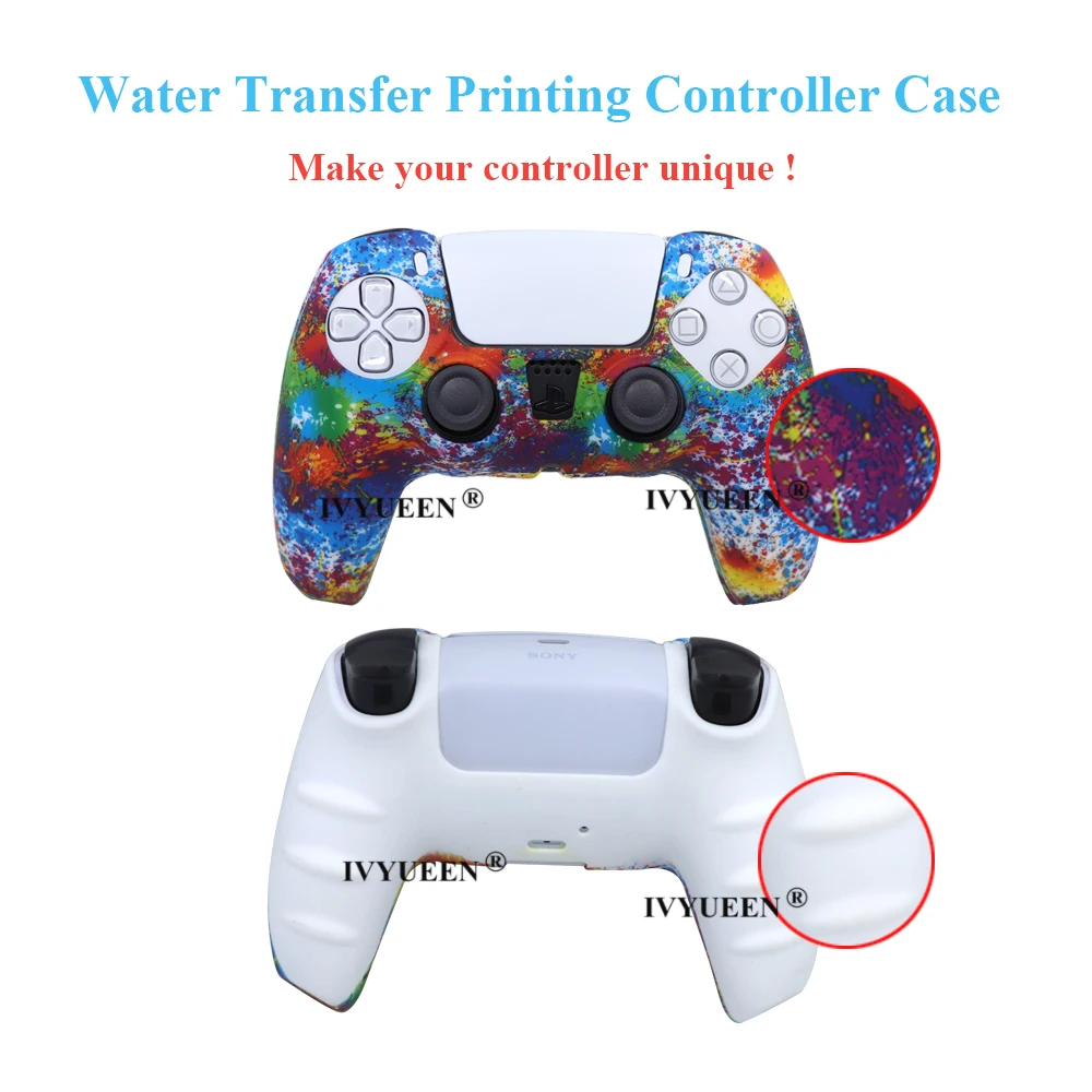 IVYUEEN for Sony PlayStation 5 DualSense Wireless Controller Protection Skin Silicone Case Cover with Analog Thumb Grips Caps