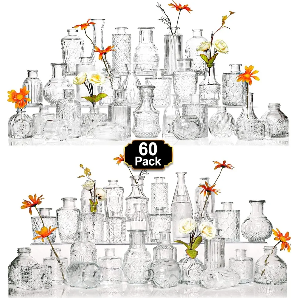 

Vase Set of 60 Pcs, Small Clear Glass Bud Vases in Bulk for Flowers, Rustic Wedding Centerpieces and Vintage