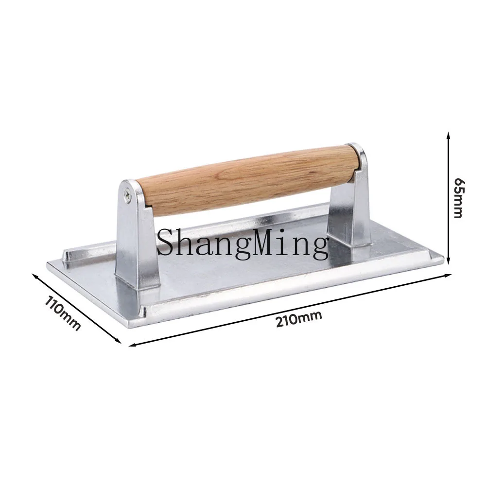 

PYH rectangular aluminum meat press board kitchen hotel oak handle steak meat press iron plate squid meat press artifact