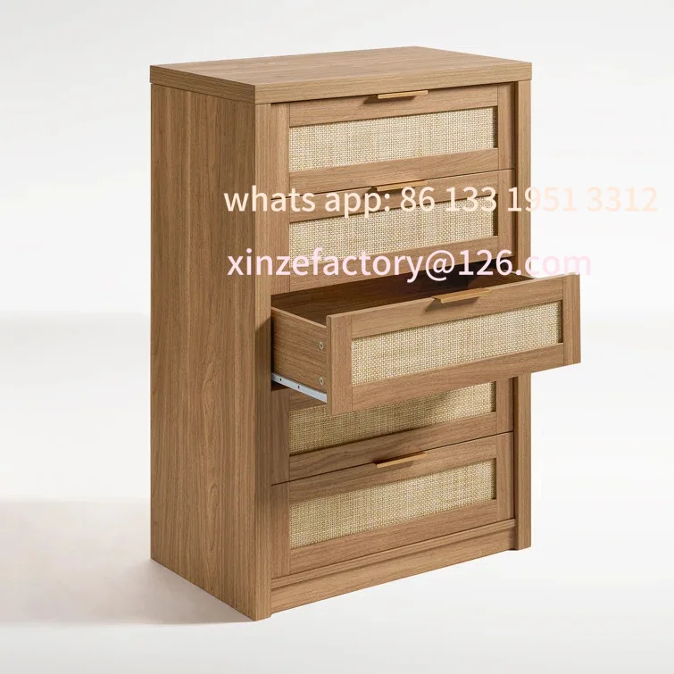 Personalizável Nova cor natural personalizada 26,4 polegadas de largura 5 gavetas cômoda de madeira