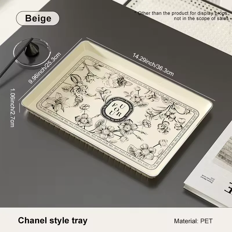 

Luxury tea tray, household living room, water cup, Dim sum, dessert, fruit storage tray, retro style, rectangular plastic tray