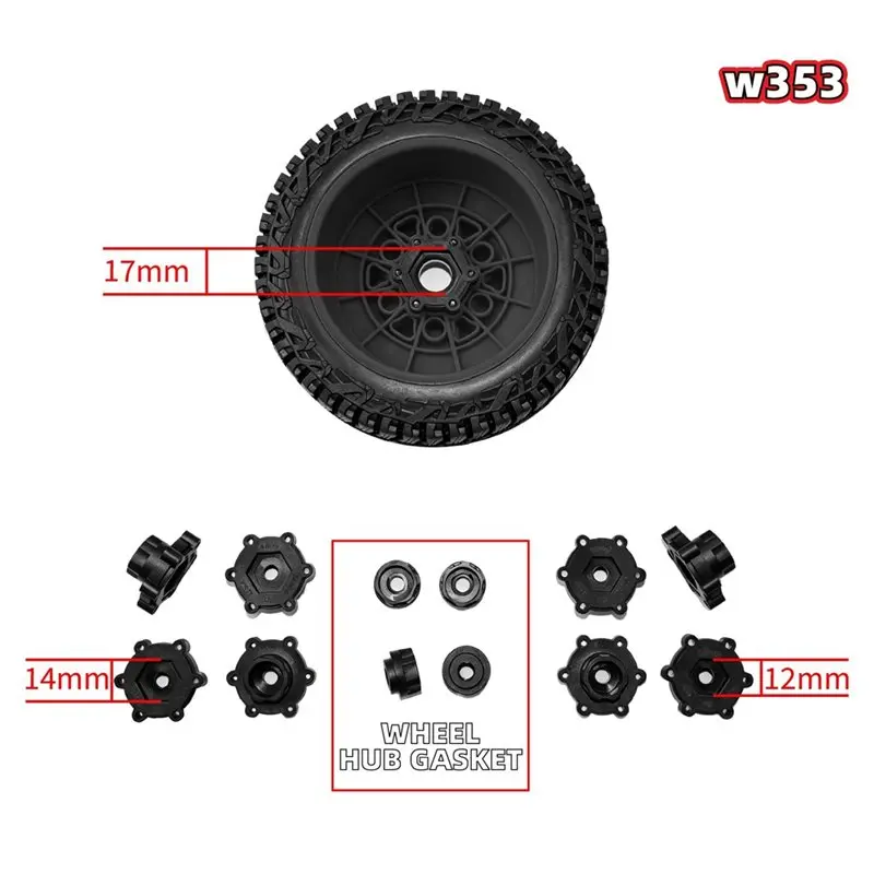YSUN-Hex Adapter 12-14-17Mm For 1/8 1/10 Scale RC Short Course Truck Tires 121.5Mm For Traxxas Slash Arrma Senton Huanqi Wheel